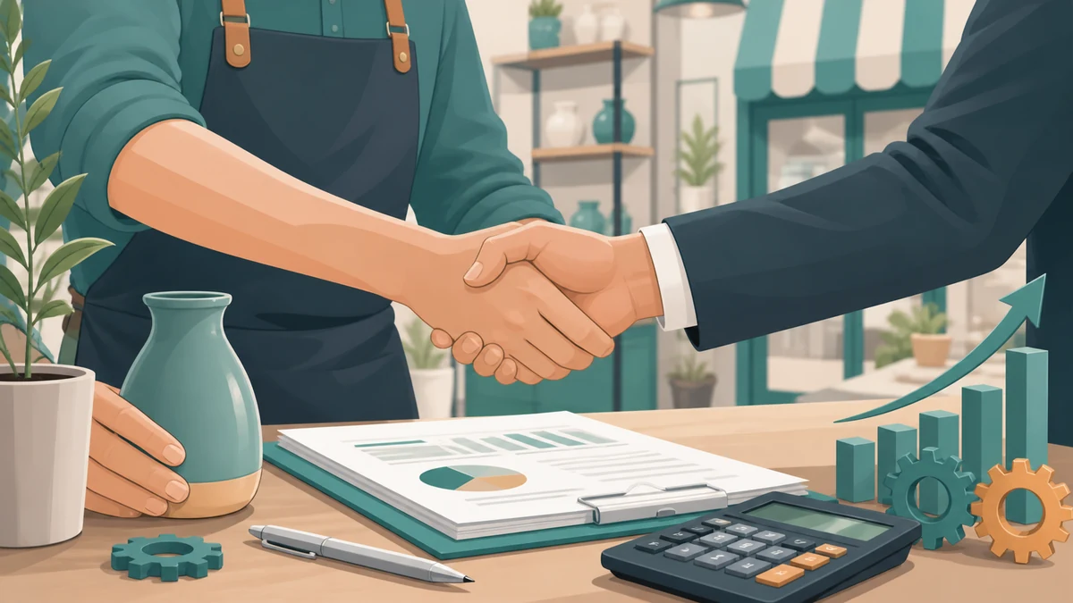 Artisane consultant un conseiller pour un microcrédit professionnel dans son atelier