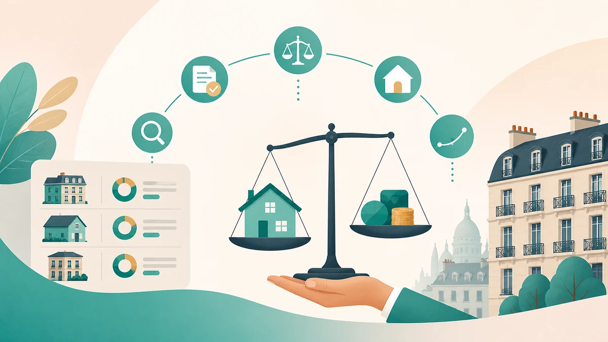 Emprunteur comparant le TAEG immobilier de plusieurs offres de prêt sur un tableau